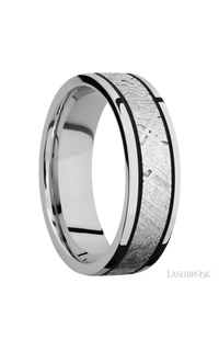 7 mm wide/Flat/Cobalt Chrome band with one 4 mm Centered inlay of Meteorite. - NAGI
