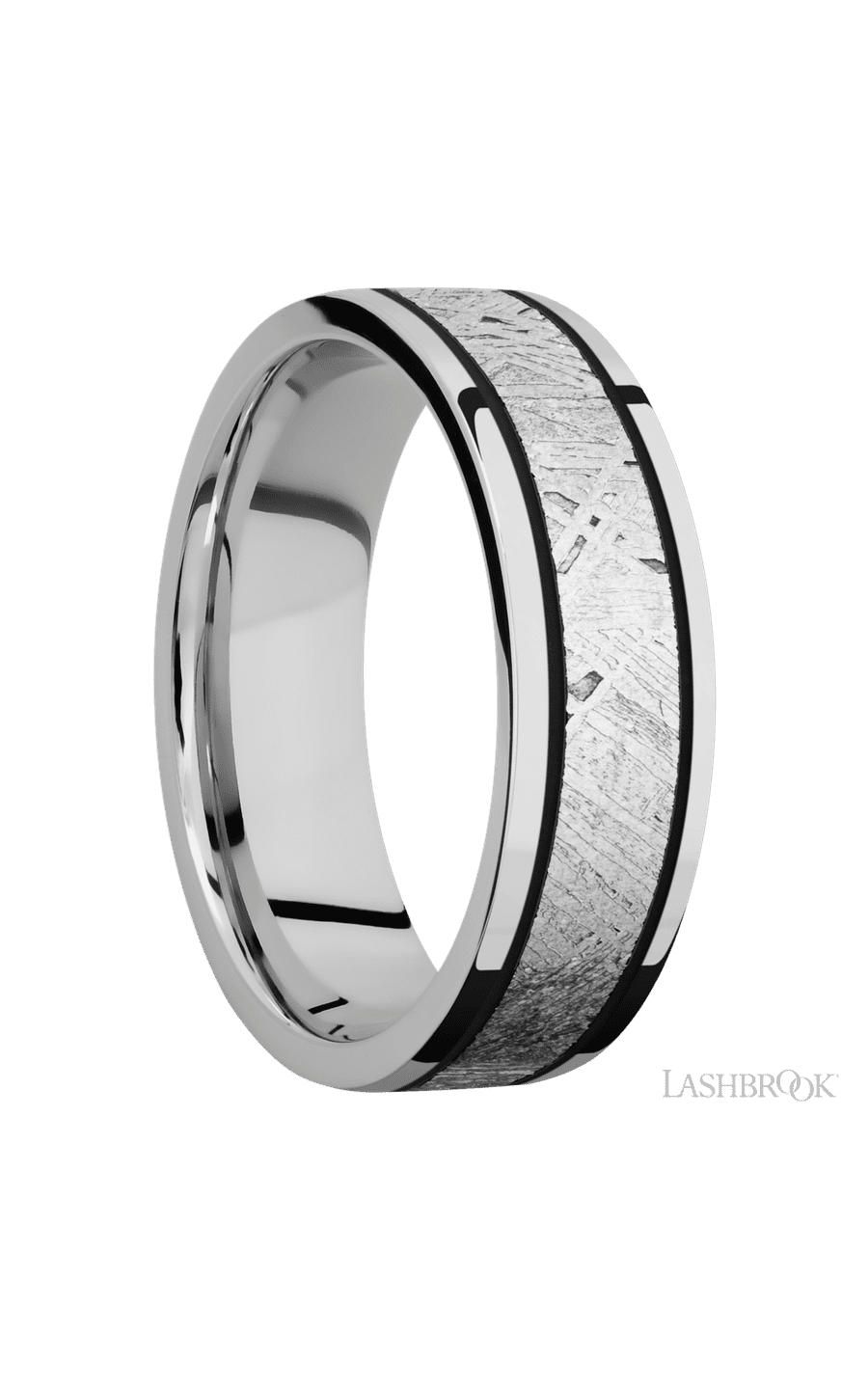 7 mm wide/Flat/Cobalt Chrome band with one 4 mm Centered inlay of Meteorite. - NAGI