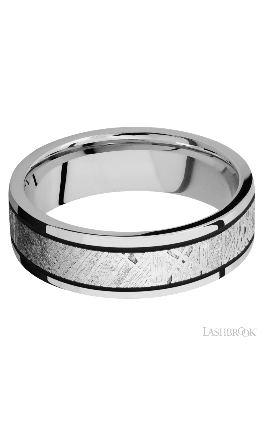 7 mm wide/Flat/Cobalt Chrome band with one 4 mm Centered inlay of Meteorite. - NAGI