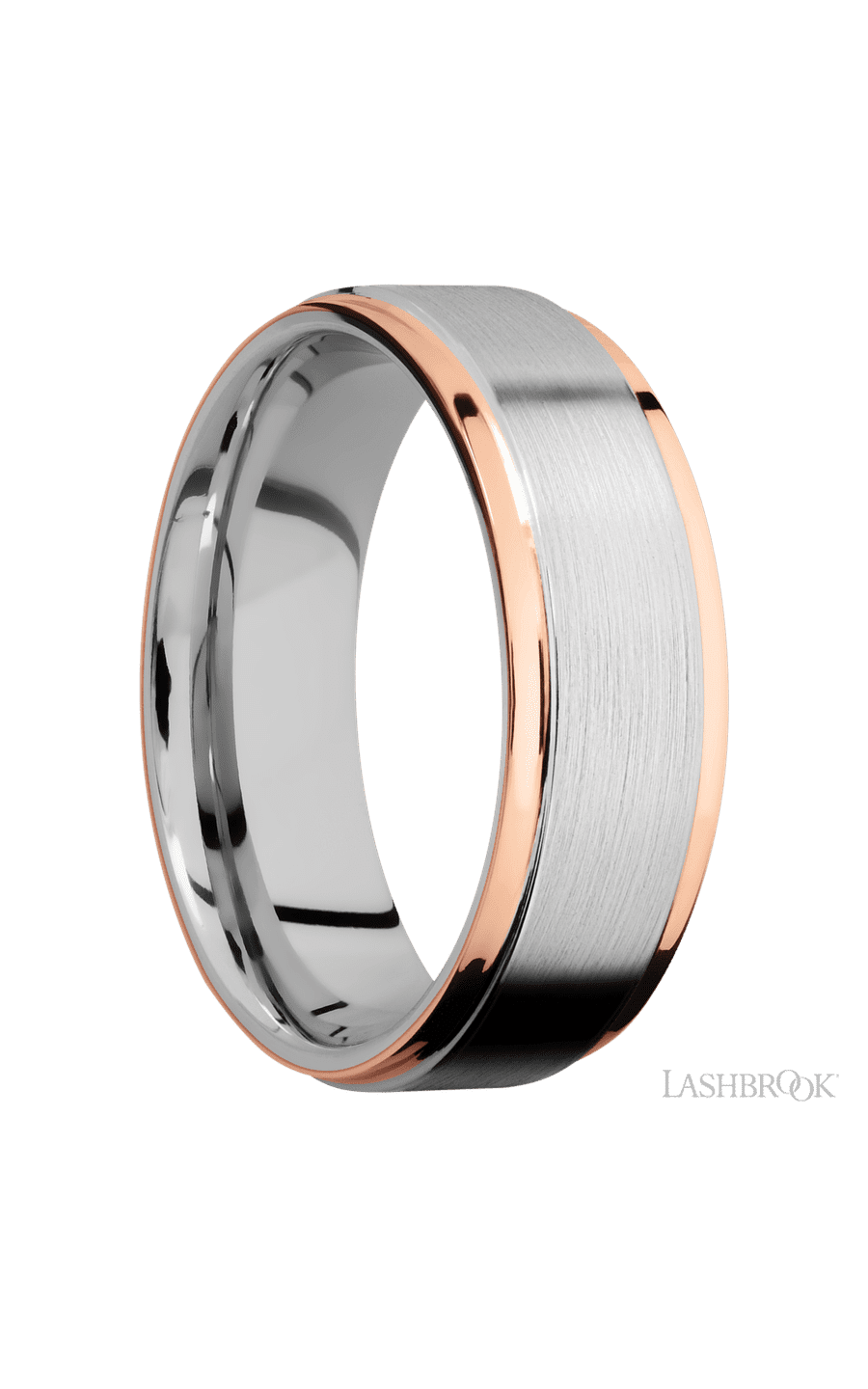 7 mm wide/Flat Grooved Edges/Cobalt Chrome band with two 1 mm Edge inlays of 14K Rose Gold. - NAGI
