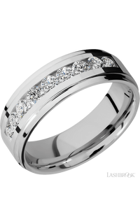 7 mm wide/Flat Grooved Edges/Cobalt Chrome band with an  arrangement of 9, .1 carat Round Diamond stones in a Channel setting. - NAGI
