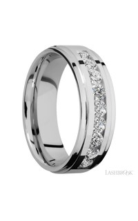 7 mm wide/Flat Grooved Edges/Cobalt Chrome band with an  arrangement of 9, .1 carat Round Diamond stones in a Channel setting. - NAGI