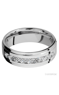 7 mm wide/Flat Grooved Edges/Cobalt Chrome band with an  arrangement of 9, .1 carat Round Diamond stones in a Channel setting. - NAGI