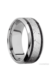 9 mm wide/High Bevel/Cobalt Chrome band featuring inlays of Dinosaur Bone Black and Meteorite. - NAGI