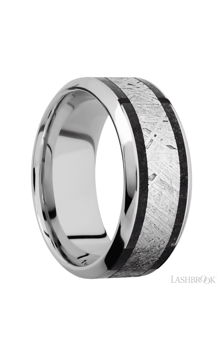 9 mm wide/High Bevel/Cobalt Chrome band featuring inlays of Dinosaur Bone Black and Meteorite. - NAGI