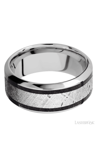 9 mm wide/High Bevel/Cobalt Chrome band featuring inlays of Dinosaur Bone Black and Meteorite. - NAGI