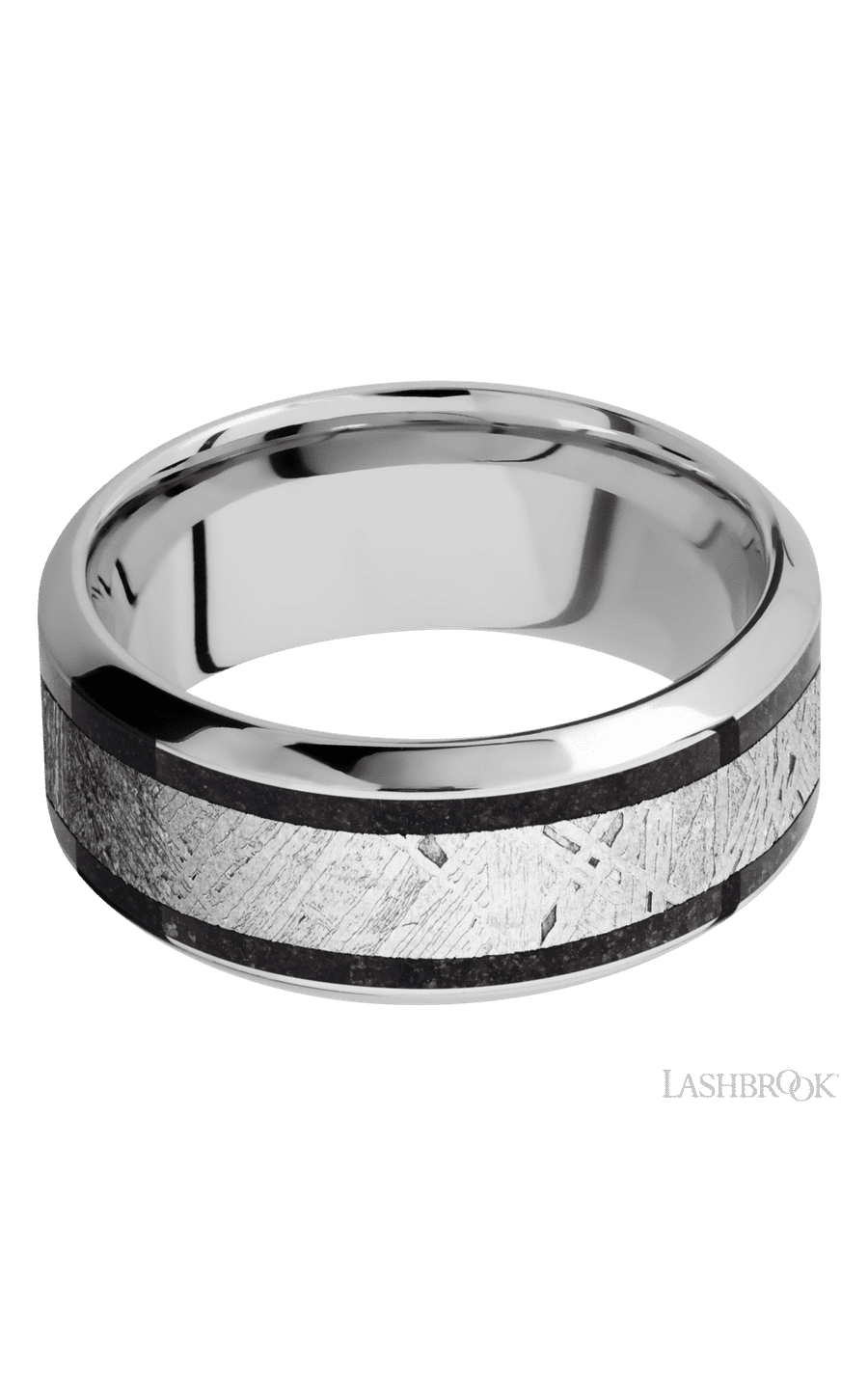 9 mm wide/High Bevel/Cobalt Chrome band featuring inlays of Dinosaur Bone Black and Meteorite. - NAGI