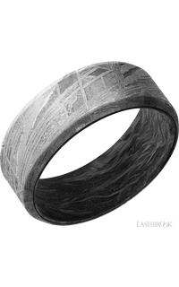 8 mm wide Beveled Meteorite band featuring a Forged Carbon Fiber sleeve.