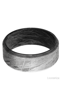 8 mm wide Beveled Meteorite band featuring a Forged Carbon Fiber sleeve. - NAGI