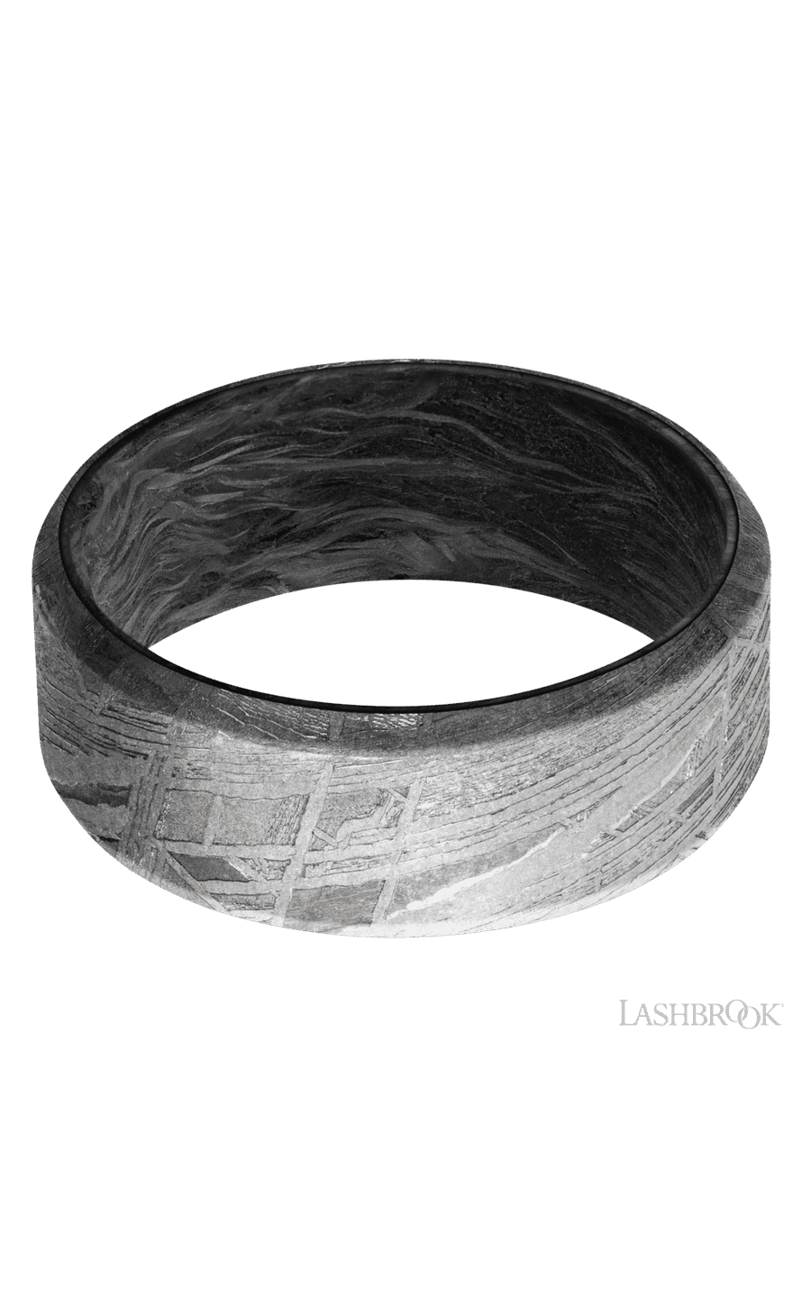 8 mm wide Beveled Meteorite band featuring a Forged Carbon Fiber sleeve. - NAGI