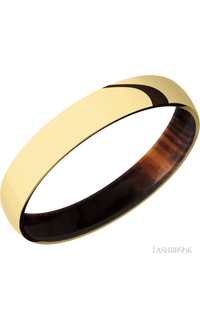 4 mm wide Domed 14K Yellow Gold band featuring a Cocobolo sleeve.