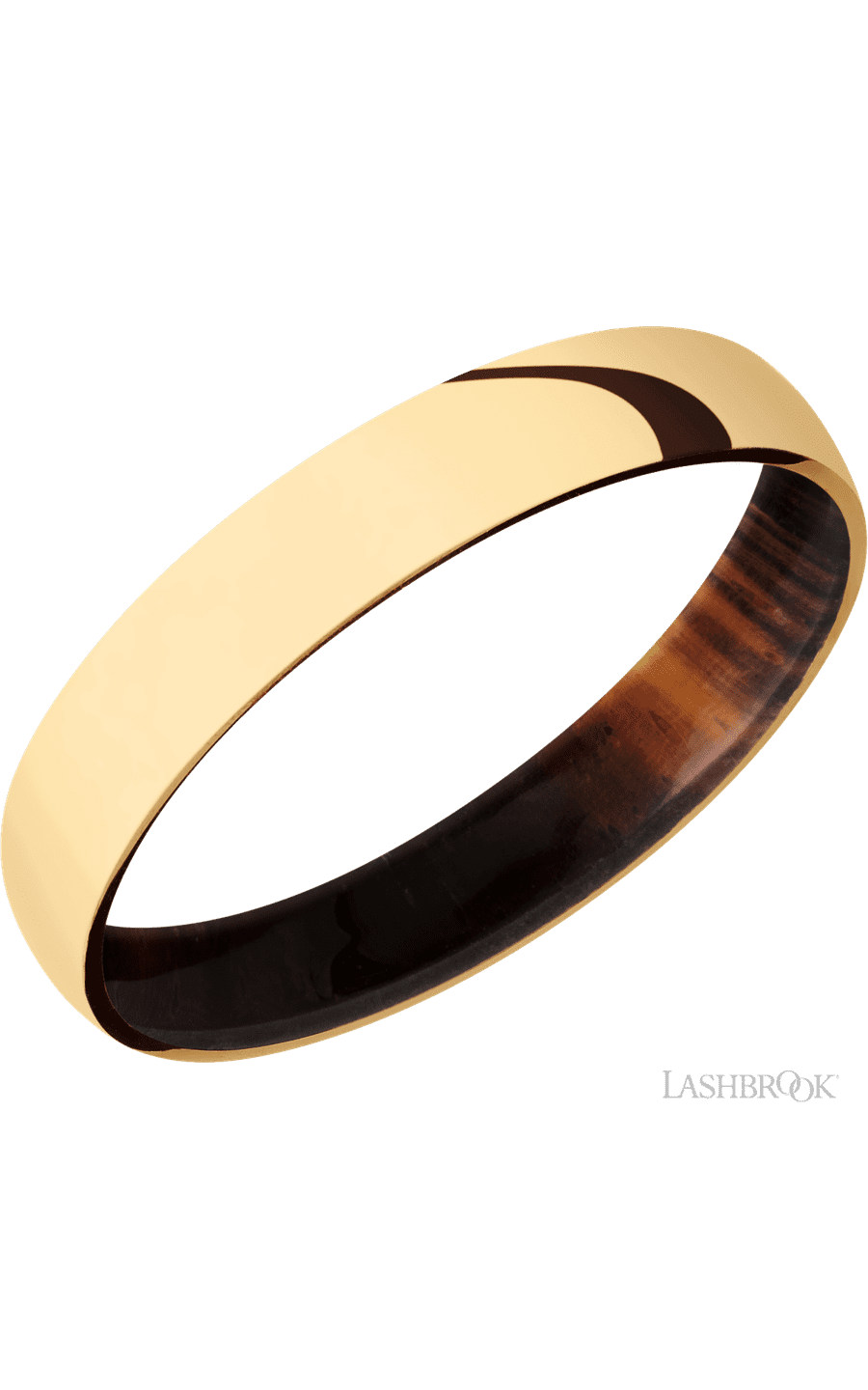 4 mm wide Domed 14K Yellow Gold band featuring a Cocobolo sleeve. - NAGI