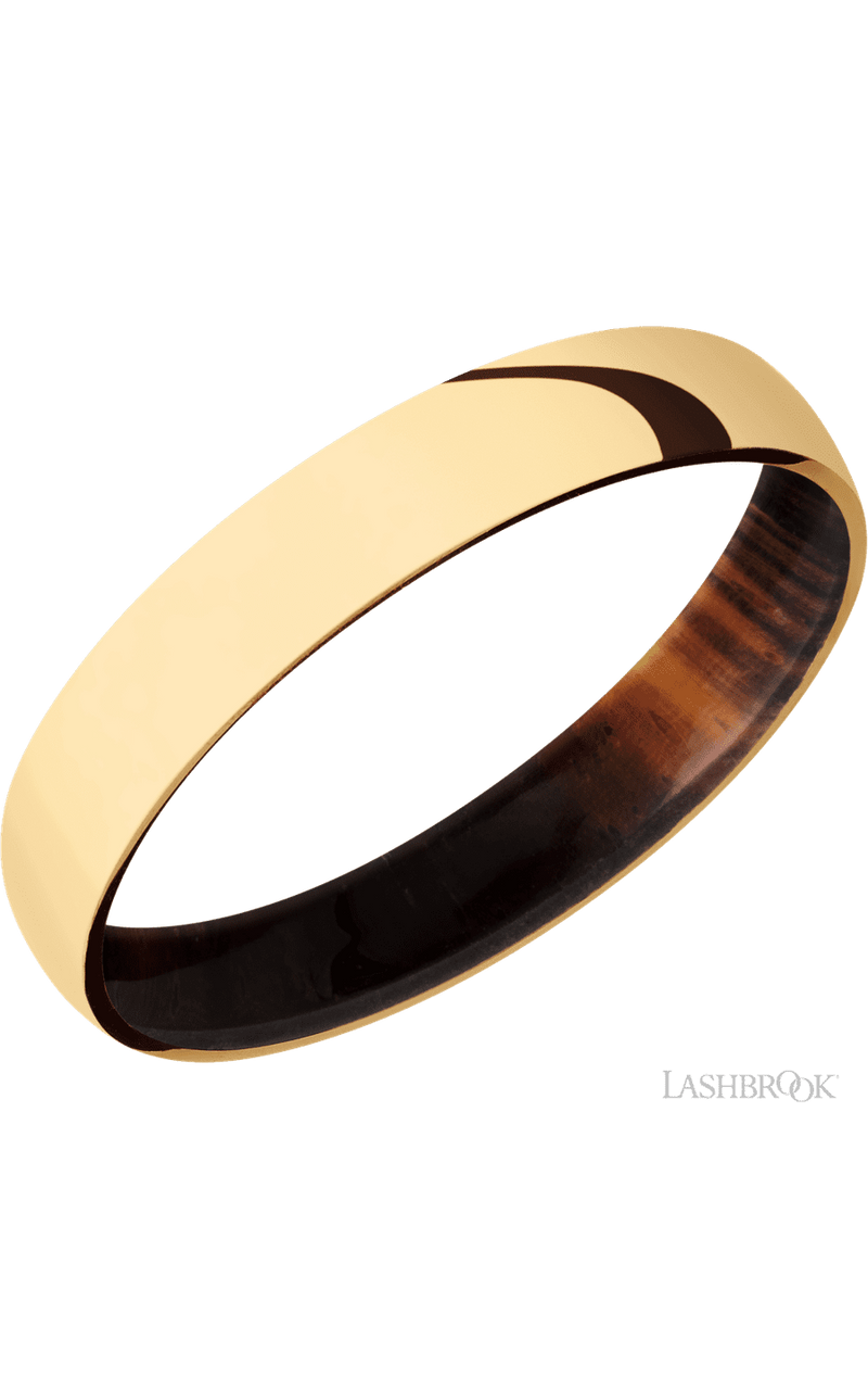 4 mm wide Domed 14K Yellow Gold band featuring a Cocobolo sleeve. - NAGI
