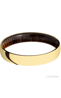 4 mm wide Domed 14K Yellow Gold band featuring a Cocobolo sleeve.