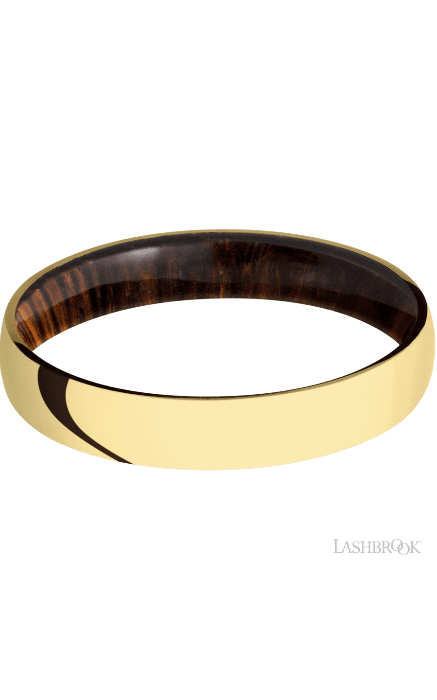 4 mm wide Domed 14K Yellow Gold band featuring a Cocobolo sleeve.