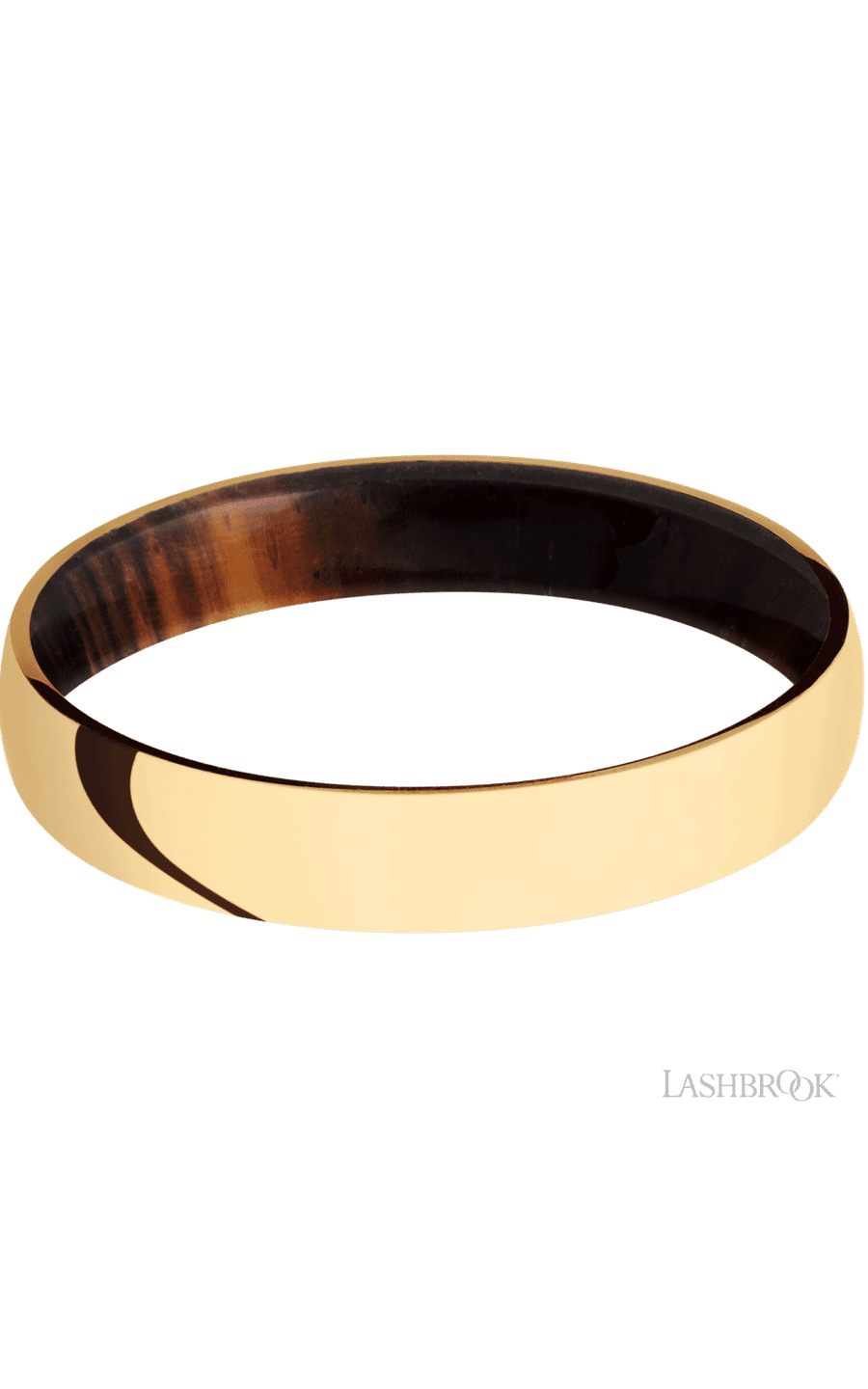 4 mm wide Domed 14K Yellow Gold band featuring a Cocobolo sleeve. - NAGI