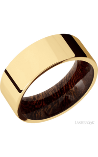 8 mm wide Flat 14K Yellow Gold band featuring a Sapele sleeve. - NAGI