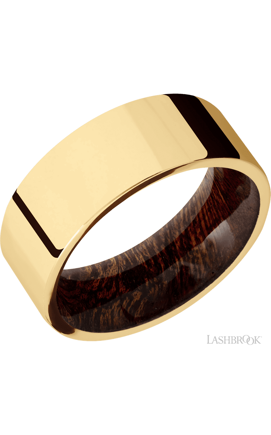 8 mm wide Flat 14K Yellow Gold band featuring a Sapele sleeve. - NAGI