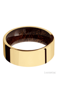8 mm wide Flat 14K Yellow Gold band featuring a Sapele sleeve. - NAGI