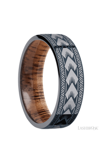 7 mm wide/Flat/Tantalum band with a laser carved Maori pattern also featuring a Koa sleeve. - NAGI