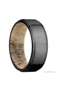 8 mm wide Flat Grooved Edges Zirconium band featuring a Spalted Tamarind sleeve. - NAGI