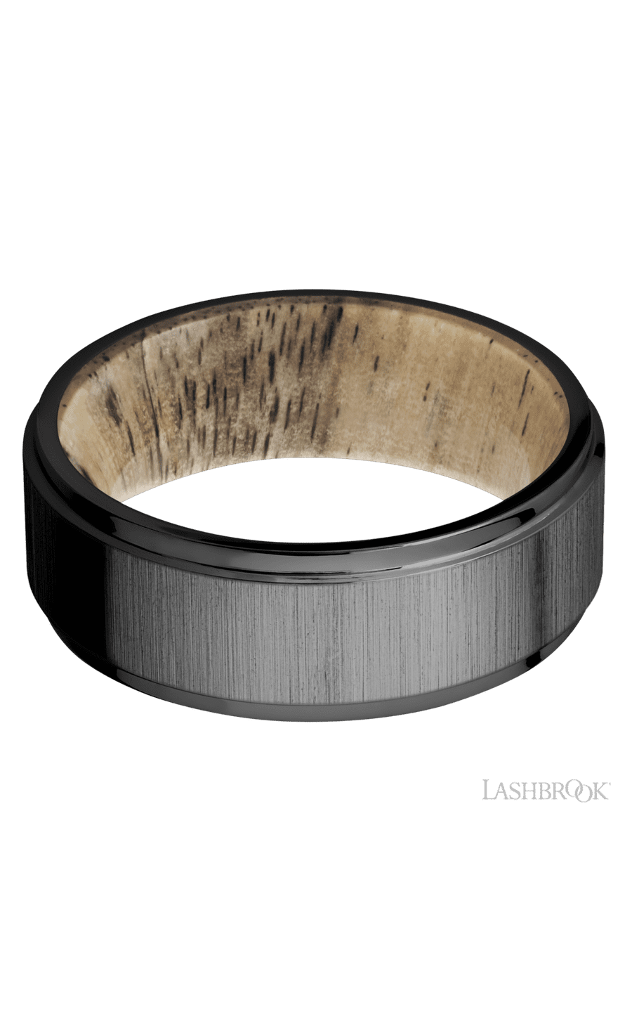 8 mm wide Flat Grooved Edges Zirconium band featuring a Spalted Tamarind sleeve. - NAGI