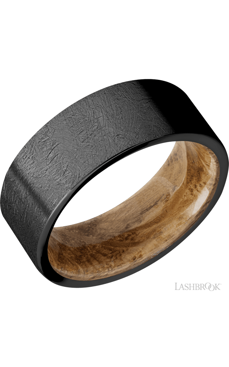 8 mm wide Flat Zirconium band featuring a Whiskey Barrel sleeve. - NAGI