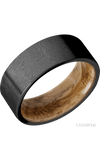8 mm wide Flat Zirconium band featuring a Whiskey Barrel sleeve.