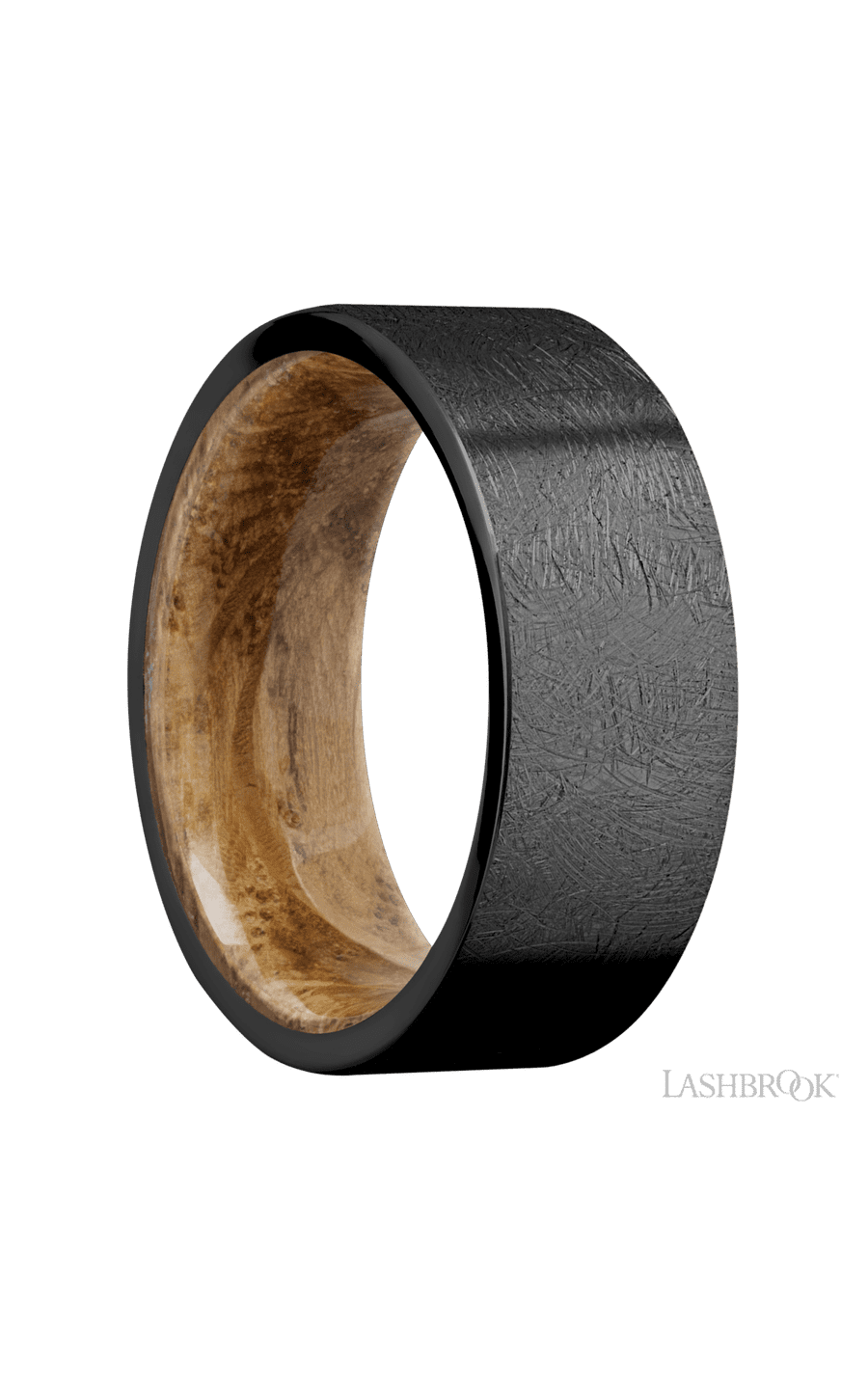8 mm wide Flat Zirconium band featuring a Whiskey Barrel sleeve. - NAGI