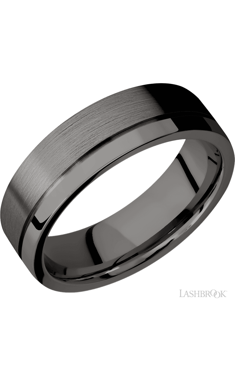 7 mm wide Flat with Off Center Accent Groove Tantalum Noir band. - NAGI