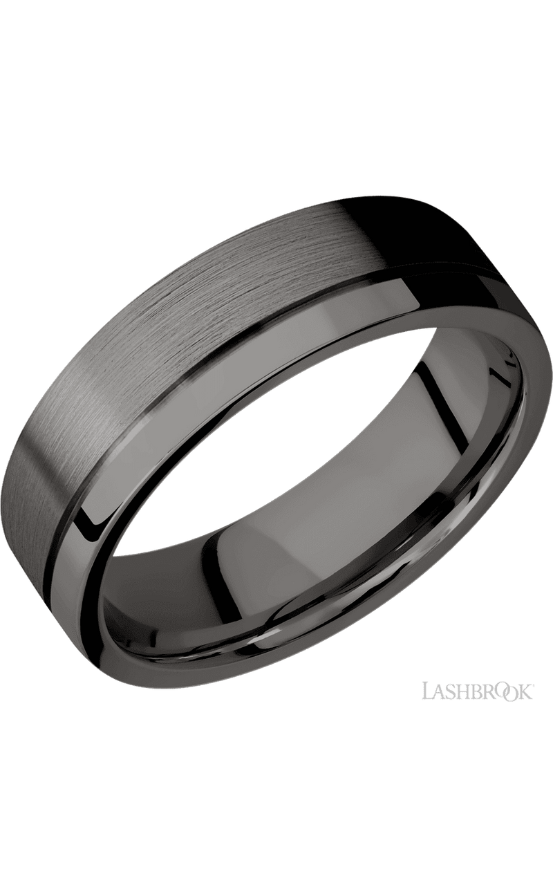 7 mm wide Flat with Off Center Accent Groove Tantalum Noir band. - NAGI