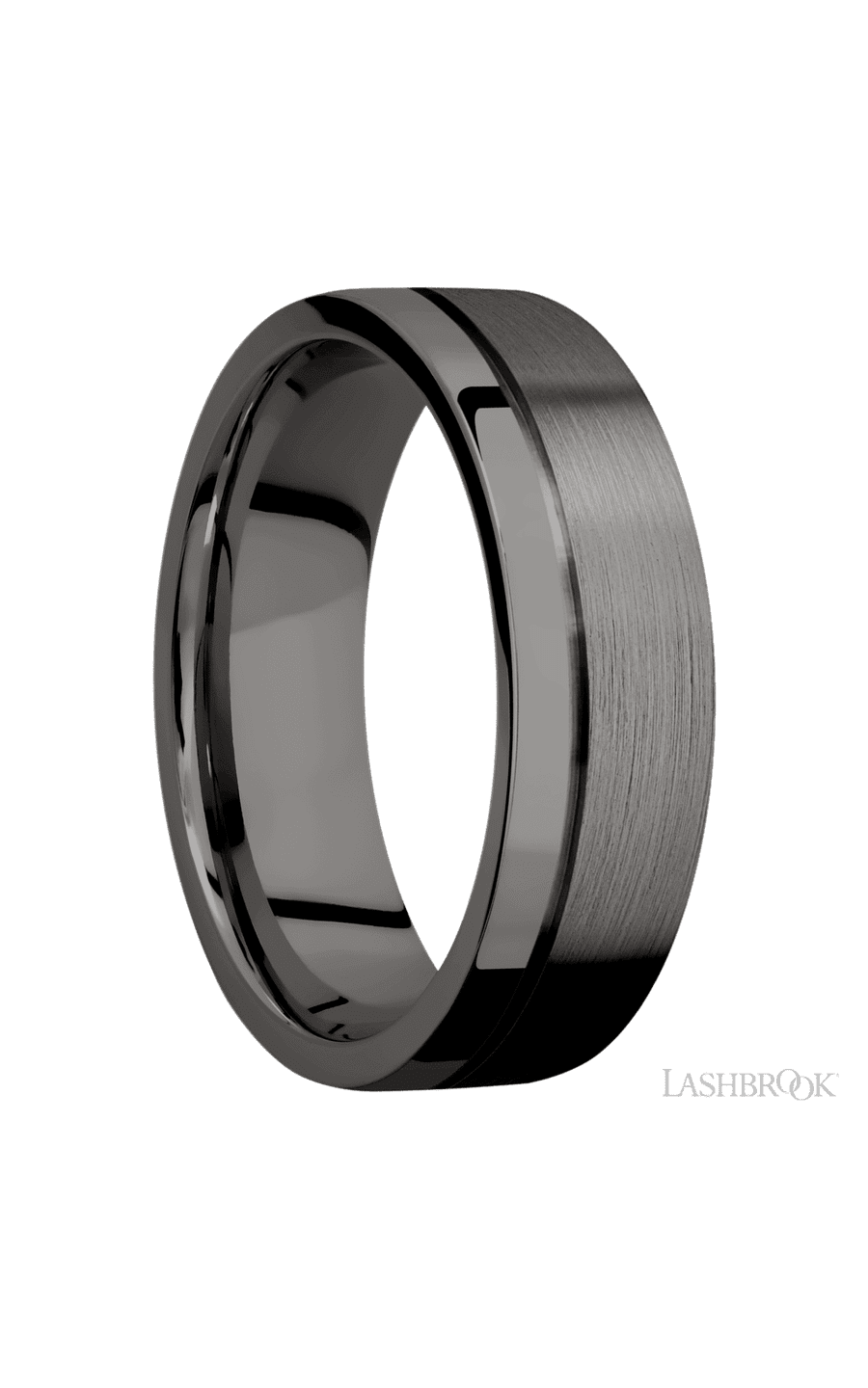 7 mm wide Flat with Off Center Accent Groove Tantalum Noir band. - NAGI