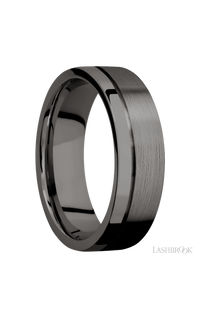 7 mm wide Flat with Off Center Accent Groove Tantalum Noir band. - NAGI