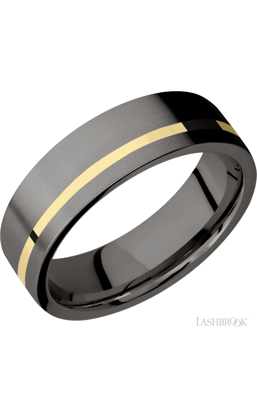 7 mm wide/Flat/Tantalum Noir band with one 1 mm Off Center inlay of 14K Yellow Gold. - NAGI