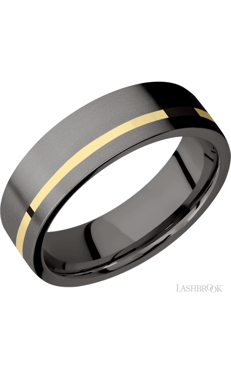 7 mm wide/Flat/Tantalum Noir band with one 1 mm Off Center inlay of 14K Yellow Gold. - NAGI