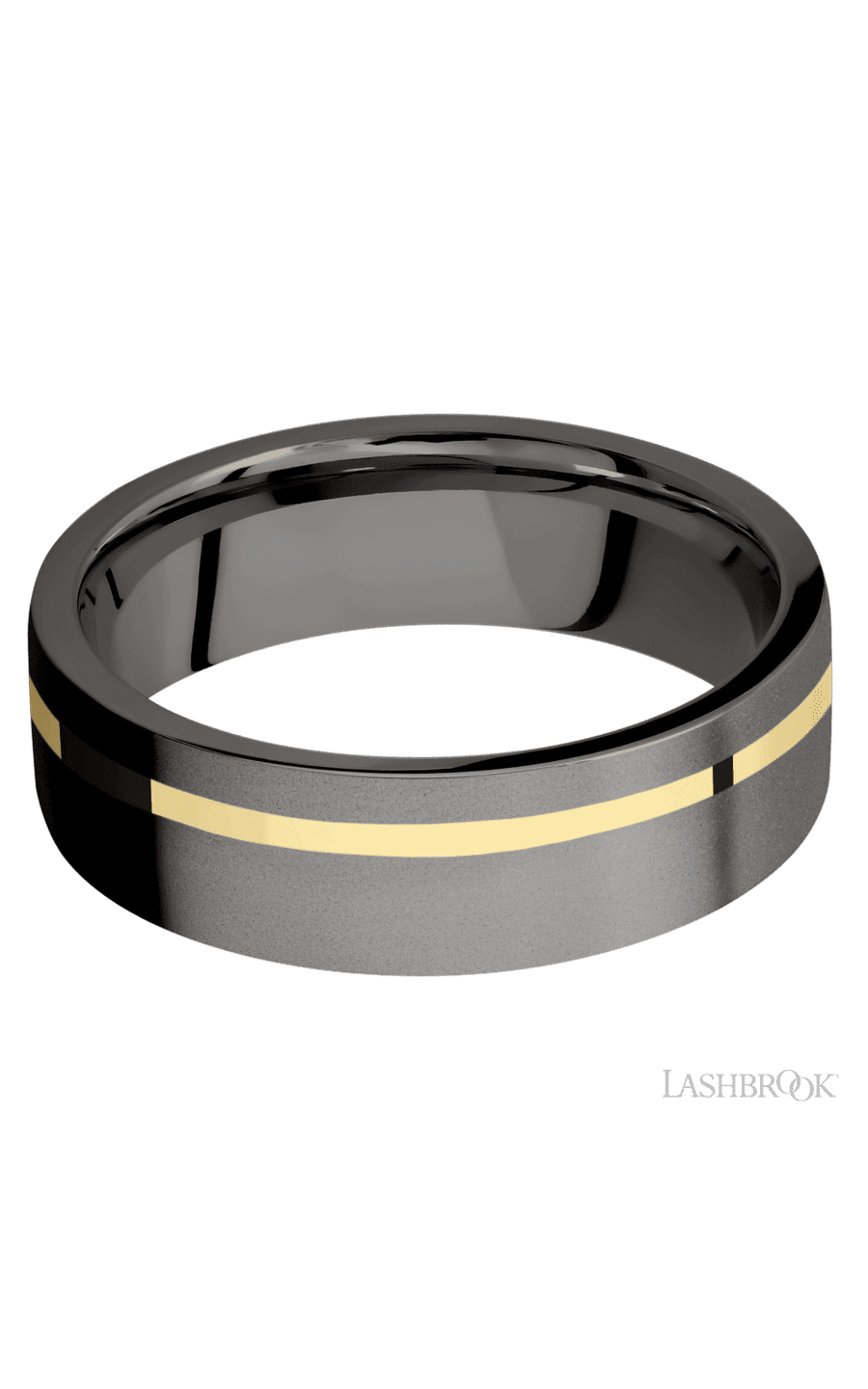 7 mm wide/Flat/Tantalum Noir band with one 1 mm Off Center inlay of 14K Yellow Gold. - NAGI
