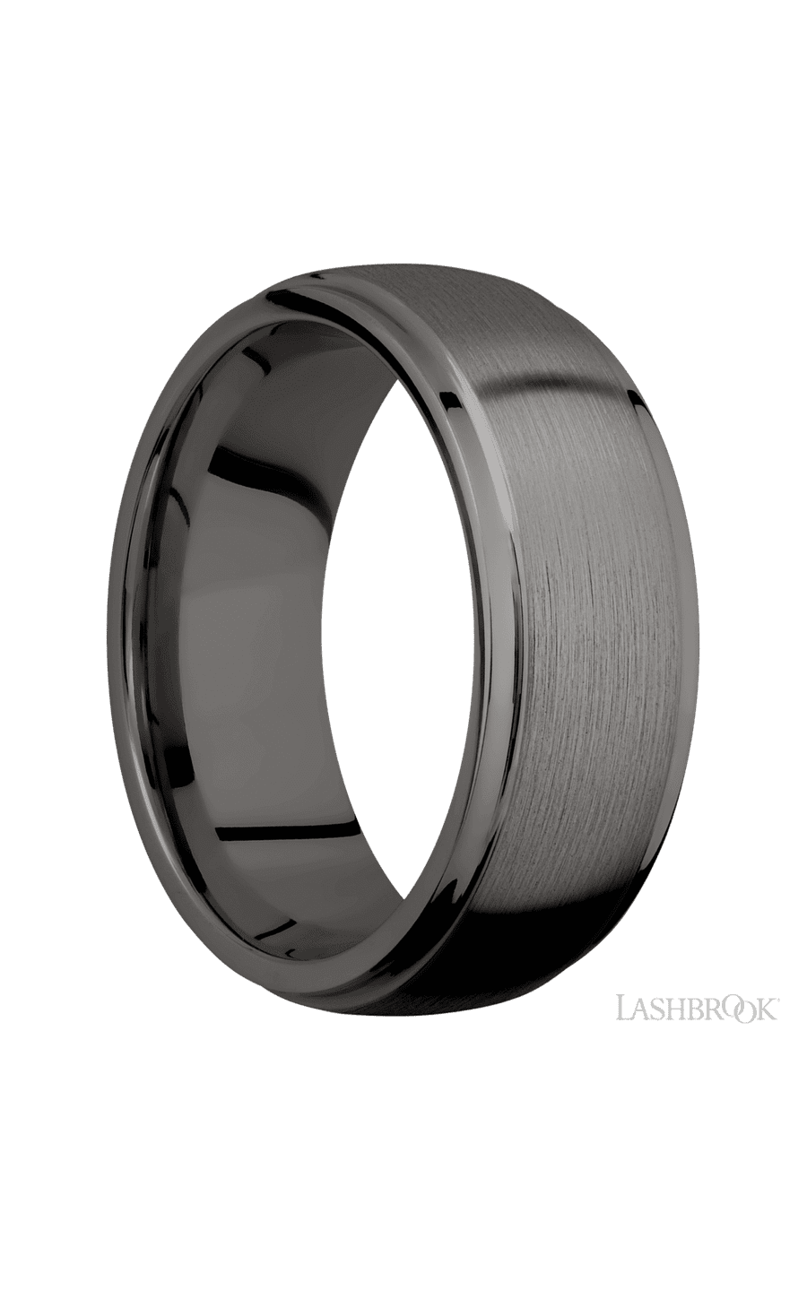 8 mm wide Domed Stepped Down Edges Tantalum Noir band. - NAGI
