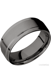 8 mm wide Flat Wide Grooved Edges Tantalum Noir band. - NAGI