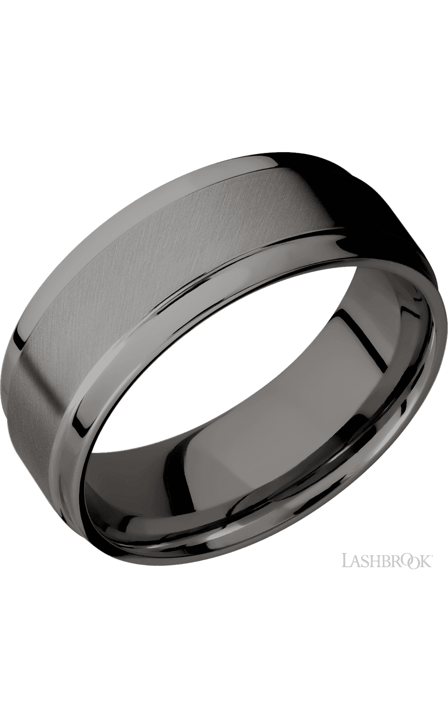 8 mm wide Flat Wide Grooved Edges Tantalum Noir band. - NAGI
