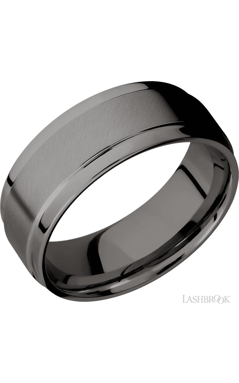 8 mm wide Flat Wide Grooved Edges Tantalum Noir band. - NAGI