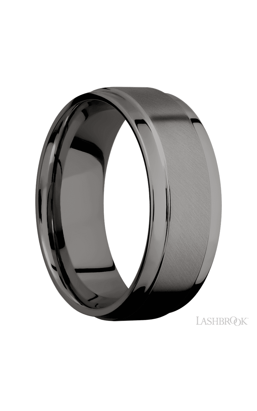 8 mm wide Flat Wide Grooved Edges Tantalum Noir band. - NAGI