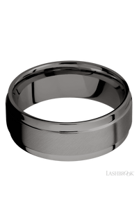 8 mm wide Flat Wide Grooved Edges Tantalum Noir band. - NAGI