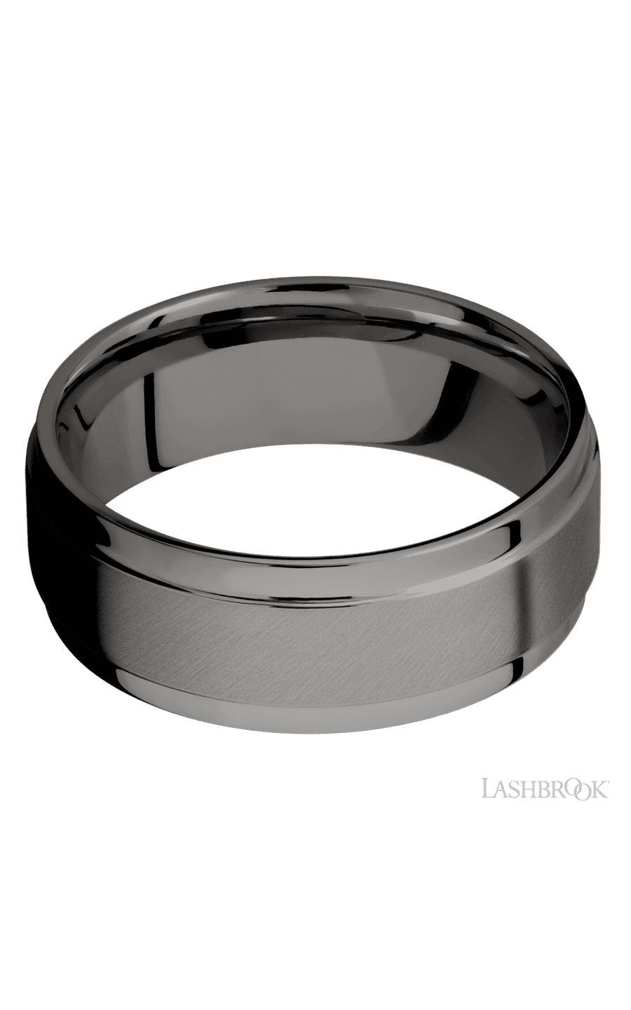 8 mm wide Flat Wide Grooved Edges Tantalum Noir band. - NAGI