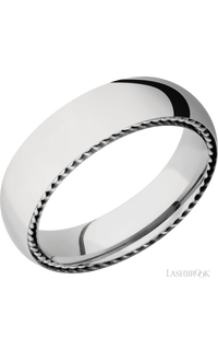 6 mm wide/Domed/14K White Gold band with two 1 mm Sidebraid inlays of 14K White Gold.
