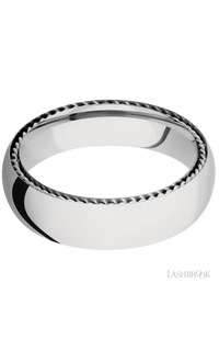 6 mm wide/Domed/14K White Gold band with two 1 mm Sidebraid inlays of 14K White Gold.