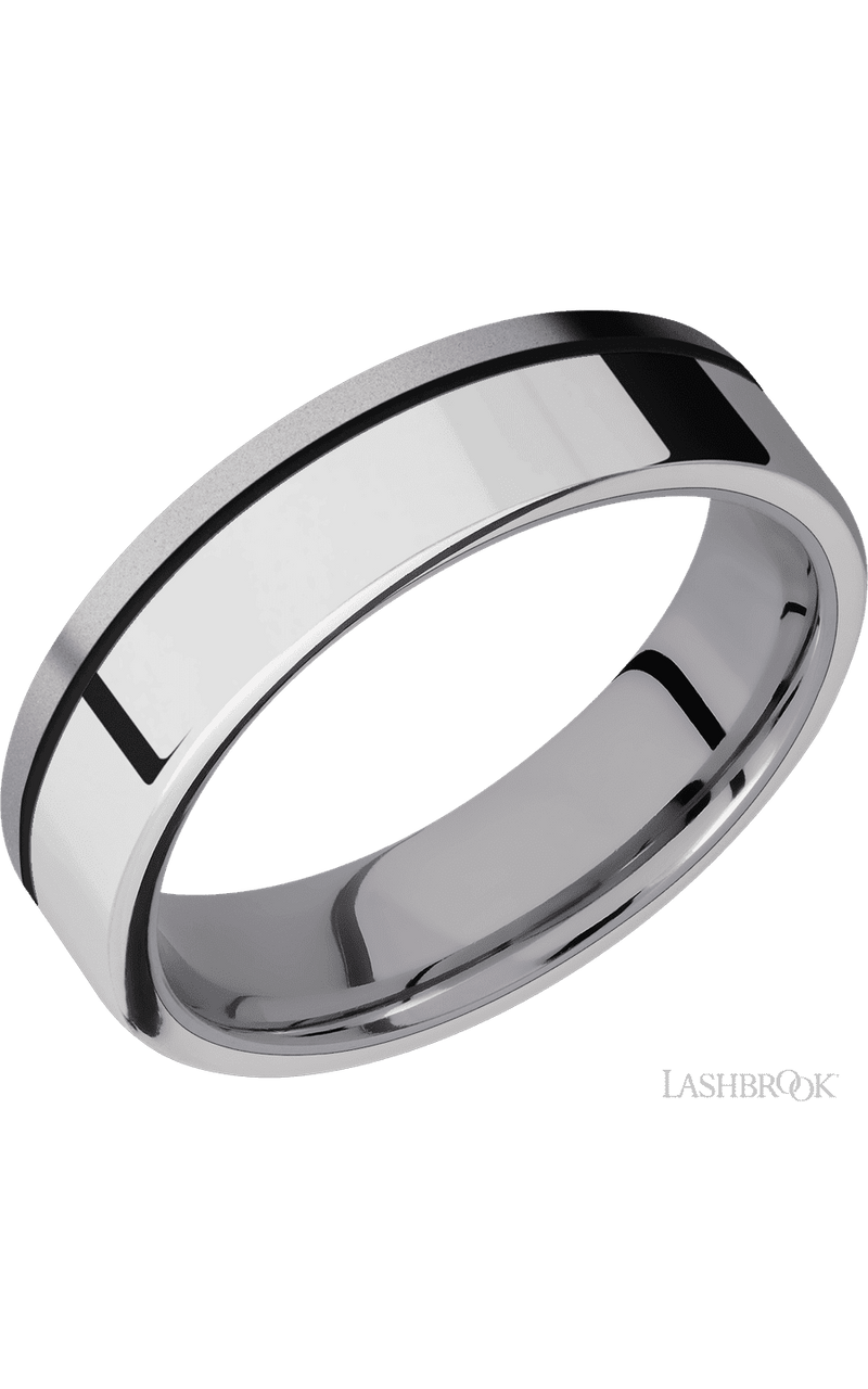 6 mm wide/Flat/Tantalum band with one 4 mm Off Center Edge inlay of Palladium Silver. - NAGI