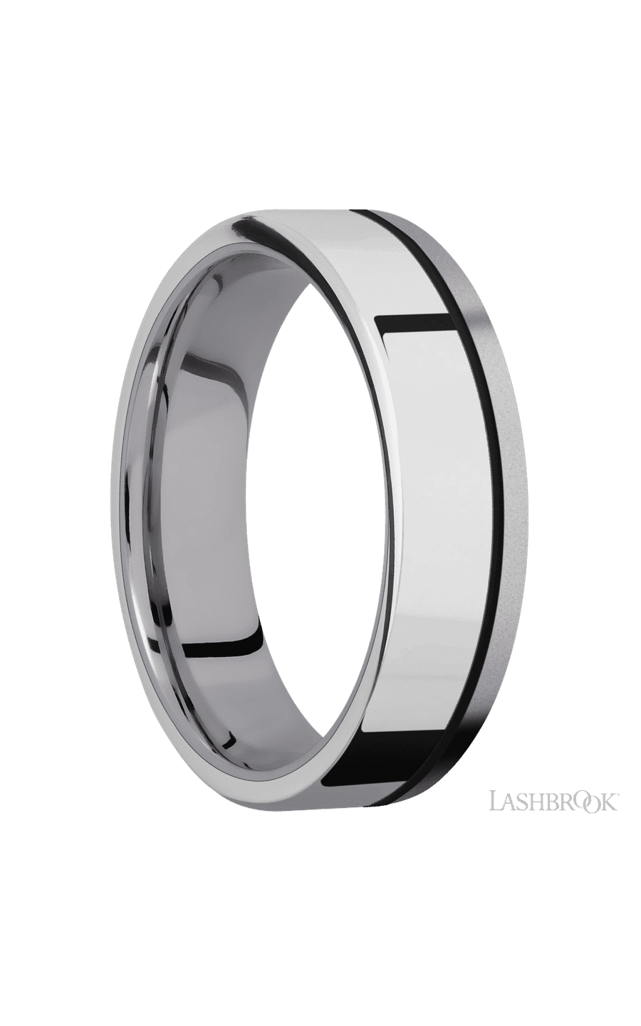 6 mm wide/Flat/Tantalum band with one 4 mm Off Center Edge inlay of Palladium Silver. - NAGI