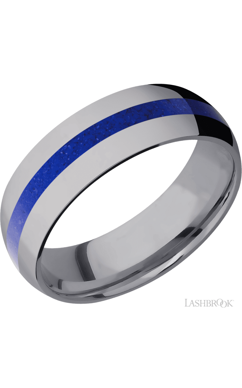 7 mm wide/Domed/Tantalum band with one 2 mm Centered inlay of Lapis. - NAGI