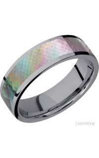 7 mm wide/Flat/Tantalum band with one 5 mm Centered inlay of Black Mother of Pearl. - NAGI