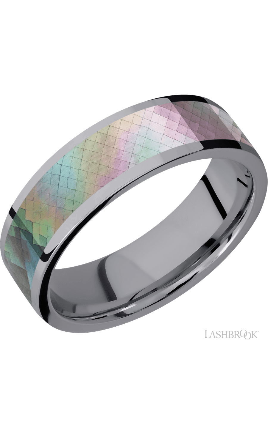 7 mm wide/Flat/Tantalum band with one 5 mm Centered inlay of Black Mother of Pearl. - NAGI